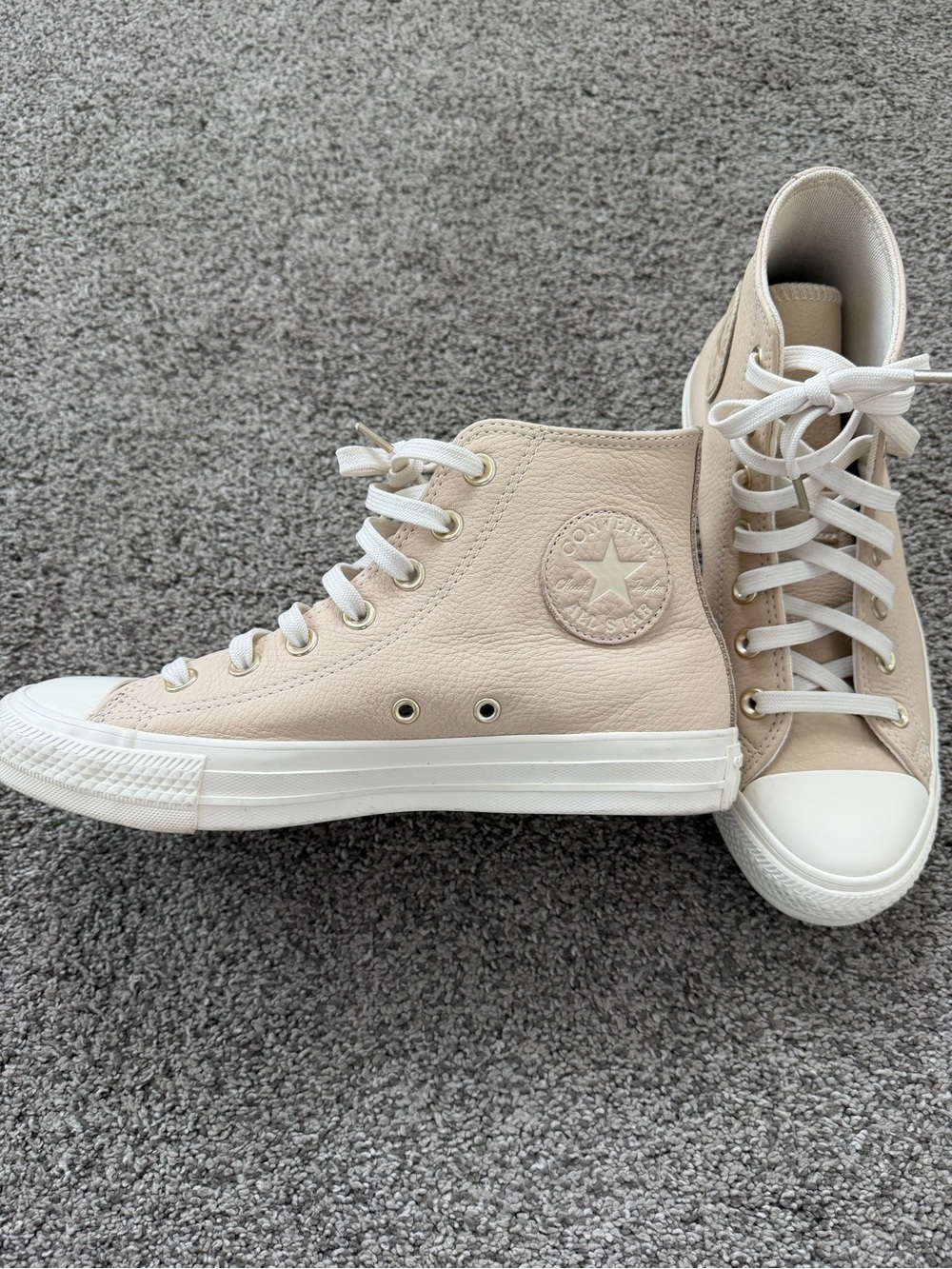 Converse High Top Leather Sneakers in Light Beige and White